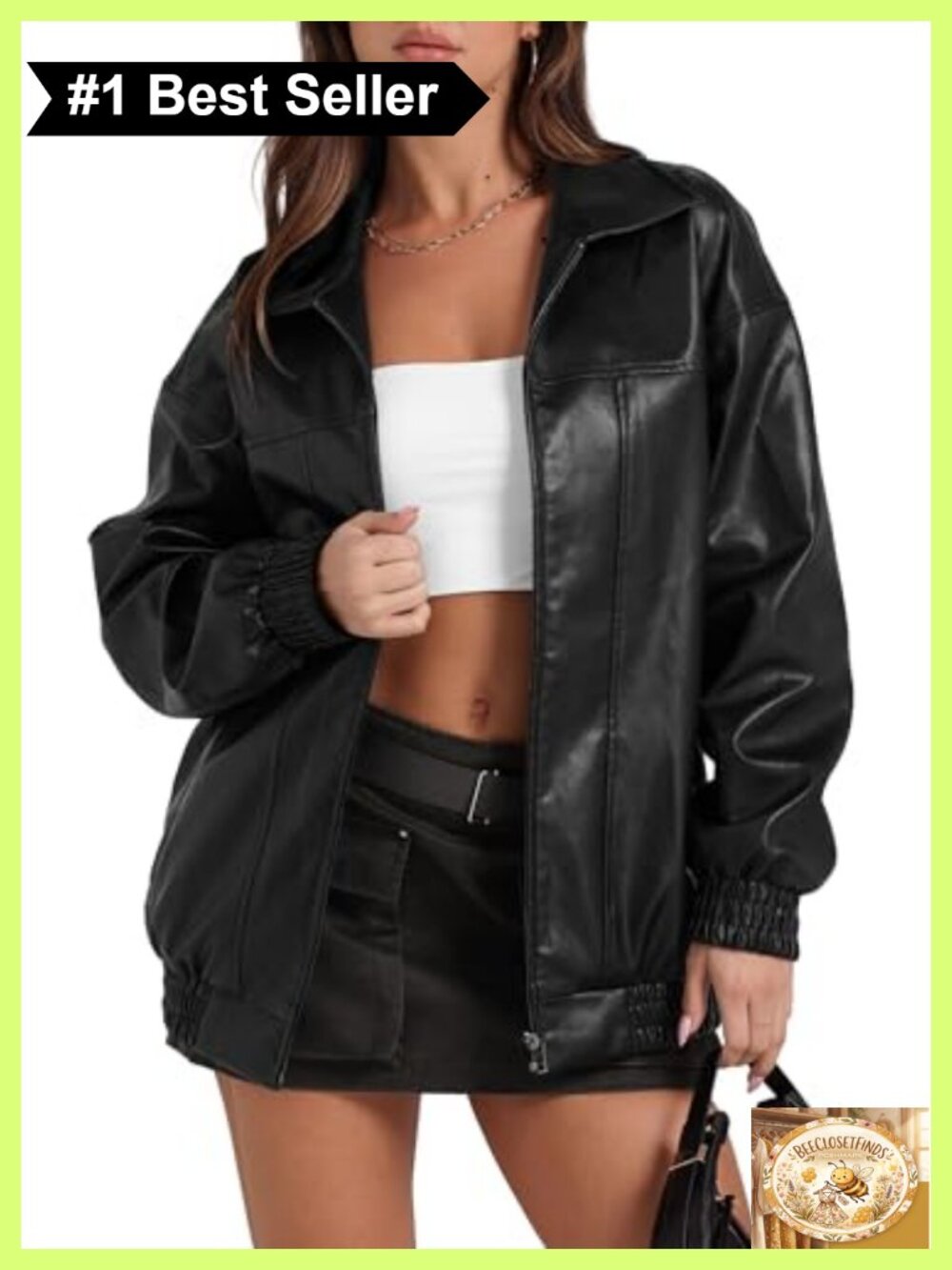 Faux Leather Oversized Motorcycle Bomber Jacket Women Zip Moto Coat
